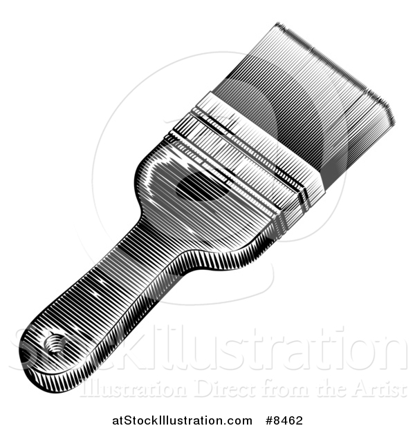 Vector Illustration of a Black and White Woodcut or Engraved Paintbrush