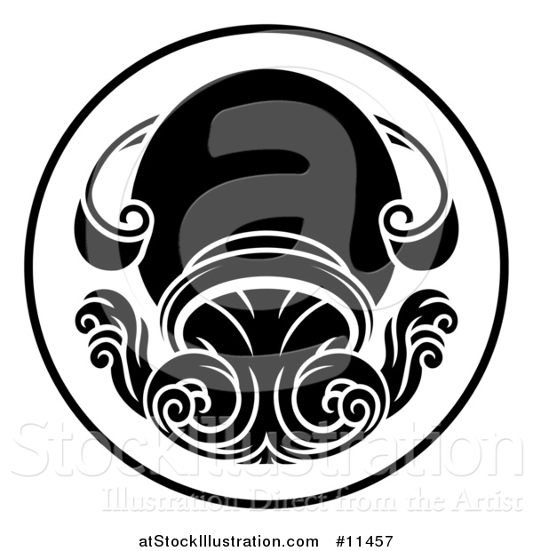 Vector Illustration of a Black and White Zodiac Horoscope Astrology Aquarius Circle Design