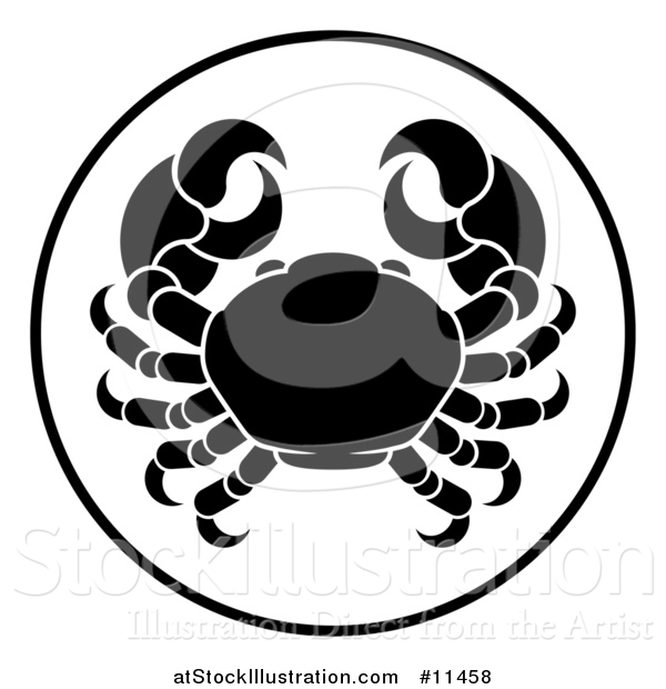 Vector Illustration of a Black and White Zodiac Horoscope Astrology Cancer Crab Circle Design