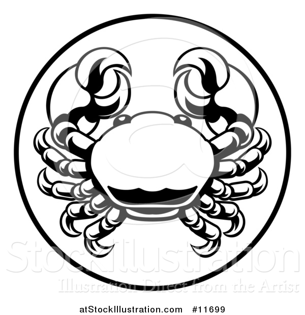 Vector Illustration of a Black and White Zodiac Horoscope Astrology Cancer Crab Circle Design