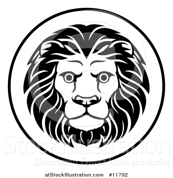 Vector Illustration of a Black and White Zodiac Horoscope Astrology Leo Lion Circle Design