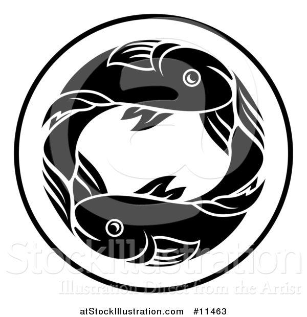 Vector Illustration of a Black and White Zodiac Horoscope Astrology Pisces Fish Circle Design