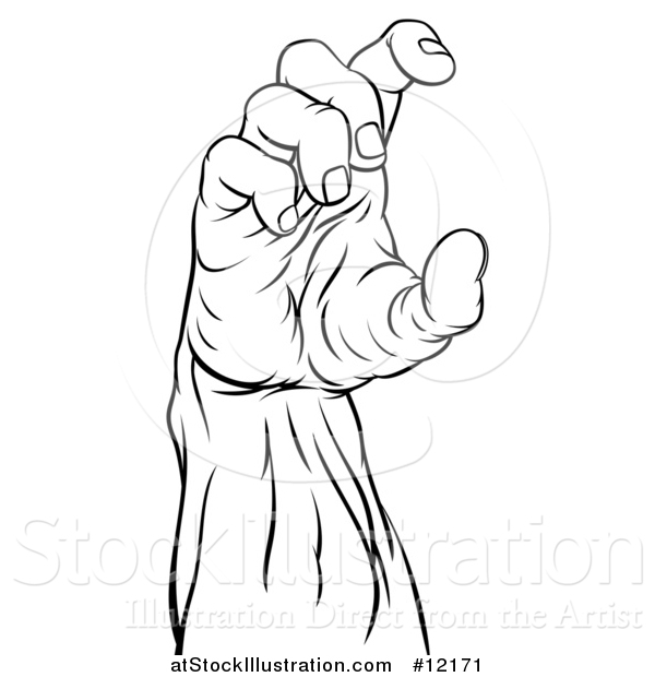 Vector Illustration of a Black and White Zombie Hand Holding a