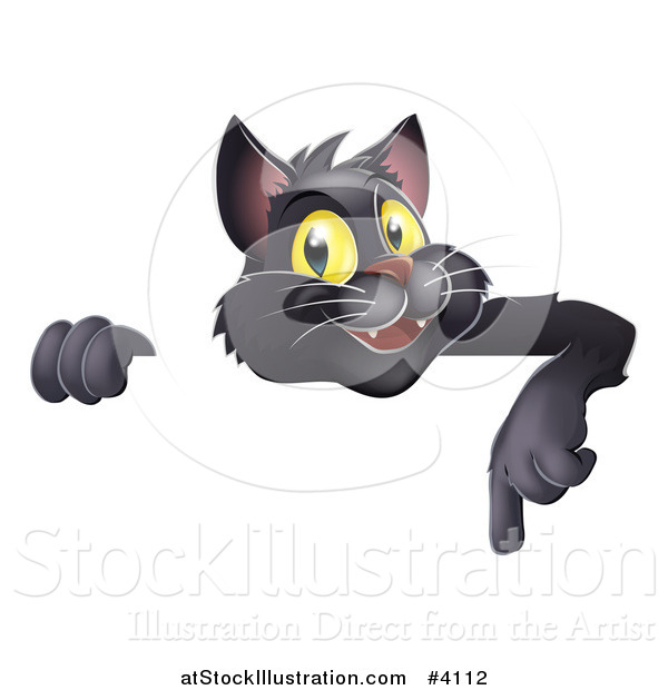 Vector Illustration of a Black Cat Pointing down at a Sign