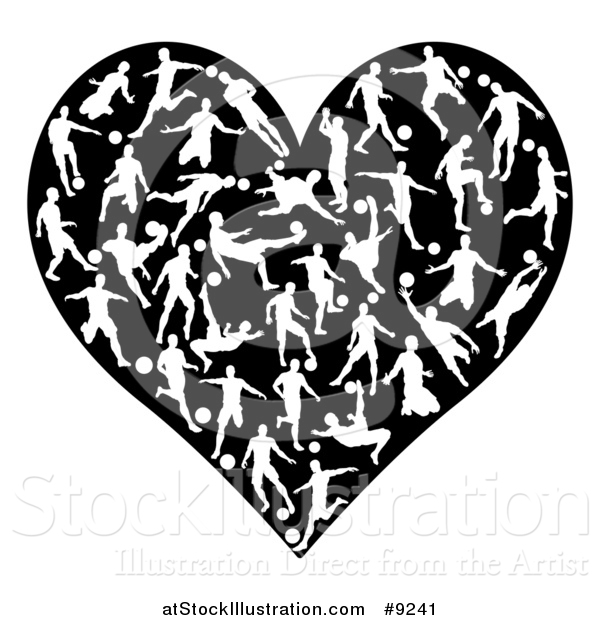 Vector Illustration of a Black Heart Formed of White Silhouetted Soccer Players