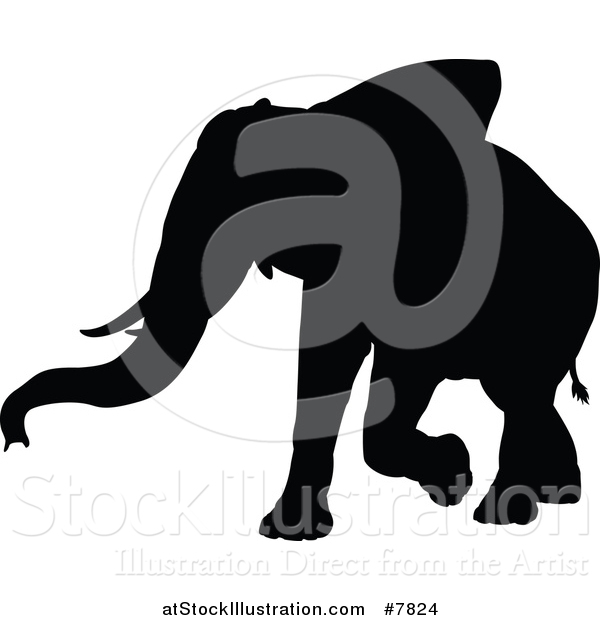 Vector Illustration of a Black Silhouette of an Elephant Walking