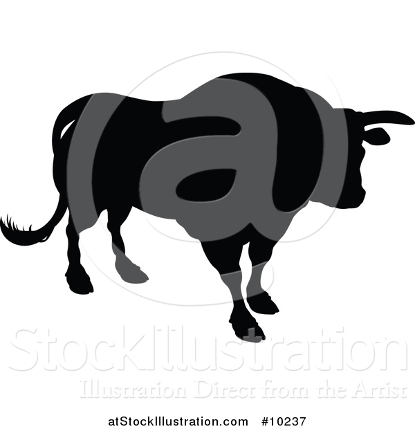 Vector Illustration of a Black Silhouetted Bull Cow