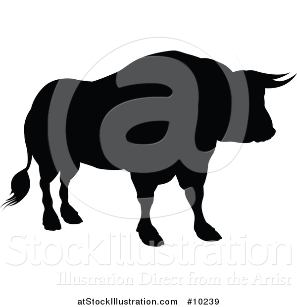 Vector Illustration of a Black Silhouetted Bull Cow