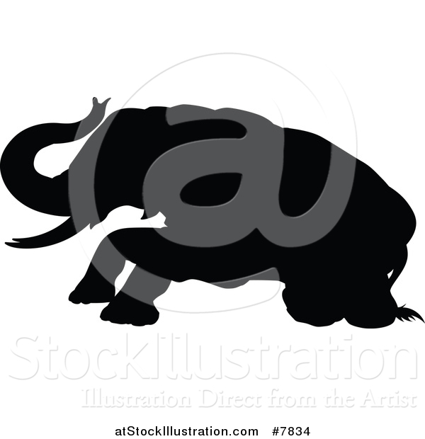 Vector Illustration of a Black Silhouetted Elephant Getting up