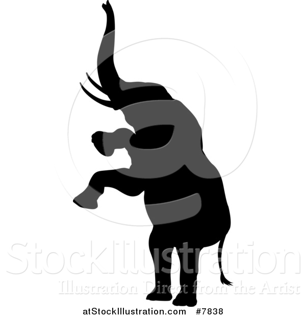 Vector Illustration of a Black Silhouetted Elephant Rearing