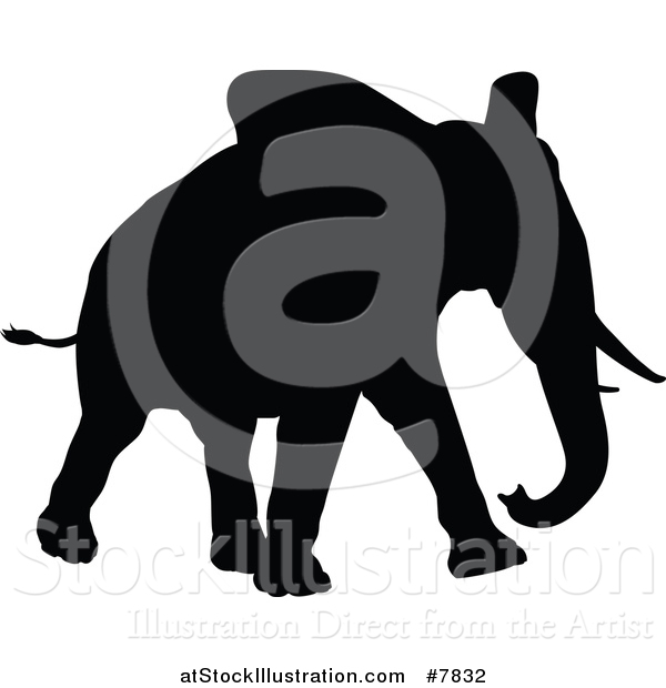Vector Illustration of a Black Silhouetted Elephant Walking