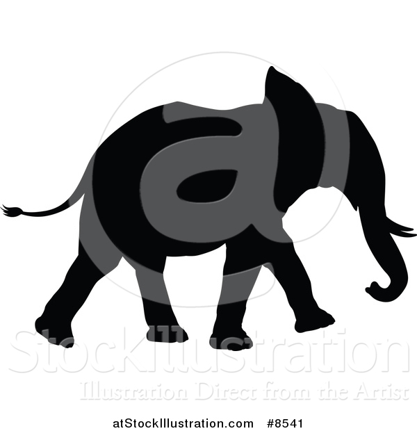 Vector Illustration of a Black Silhouetted Elephant Walking