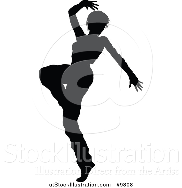 Vector Illustration of a Black Silhouetted Female Hip Hop Dancer