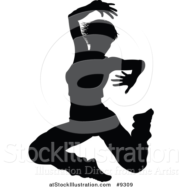 Vector Illustration of a Black Silhouetted Female Hip Hop Dancer