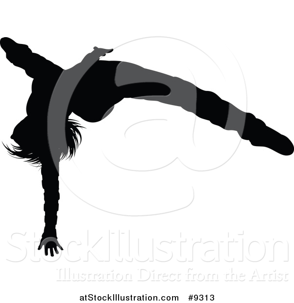 Vector Illustration of a Black Silhouetted Female Hip Hop Dancer