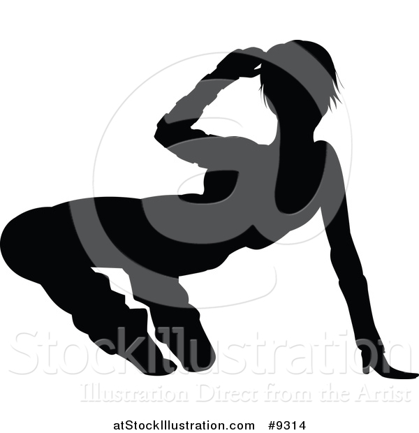 Vector Illustration of a Black Silhouetted Female Hip Hop Dancer