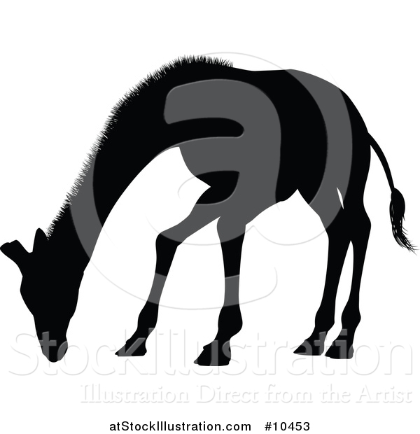 Vector Illustration of a Black Silhouetted Giraffe Grazing