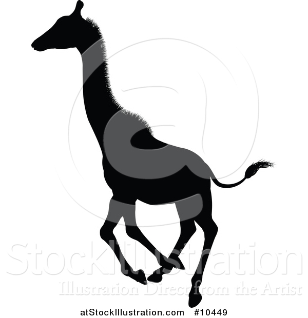 Vector Illustration of a Black Silhouetted Giraffe Running