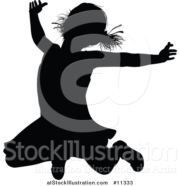 Vector Illustration of a Black Silhouetted Girl Jumping