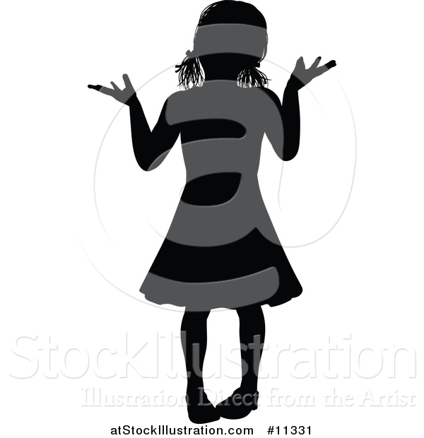Vector Illustration of a Black Silhouetted Girl Shrugging