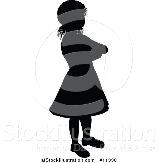 Vector Illustration of a Black Silhouetted Girl with Folded Arms