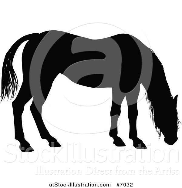 Vector Illustration of a Black Silhouetted Horse Grazing