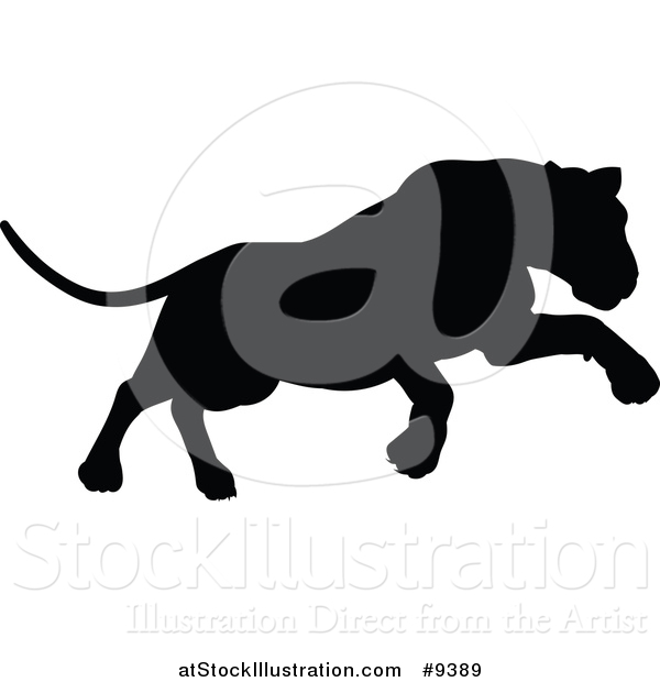 Vector Illustration of a Black Silhouetted Lioness Pouncing