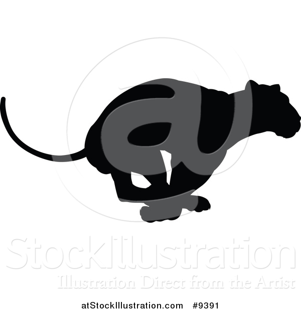 Vector Illustration of a Black Silhouetted Lioness Running