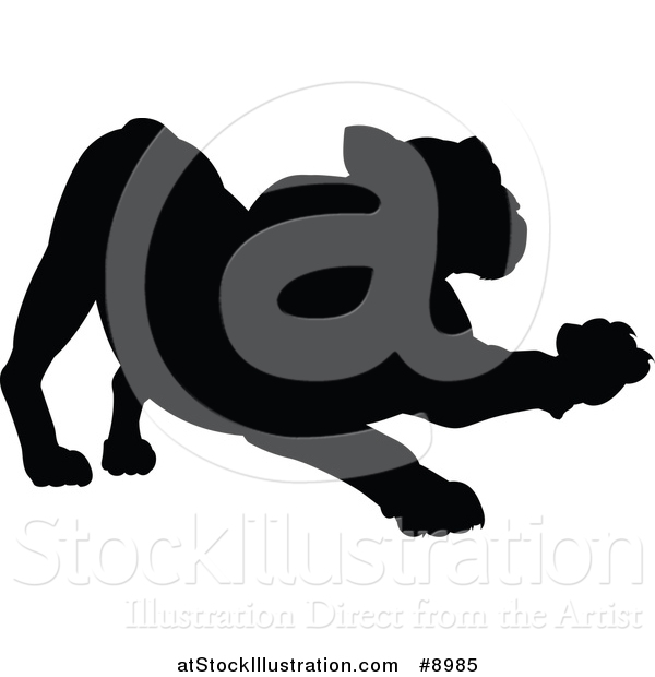 Vector Illustration of a Black Silhouetted Lioness Stretching