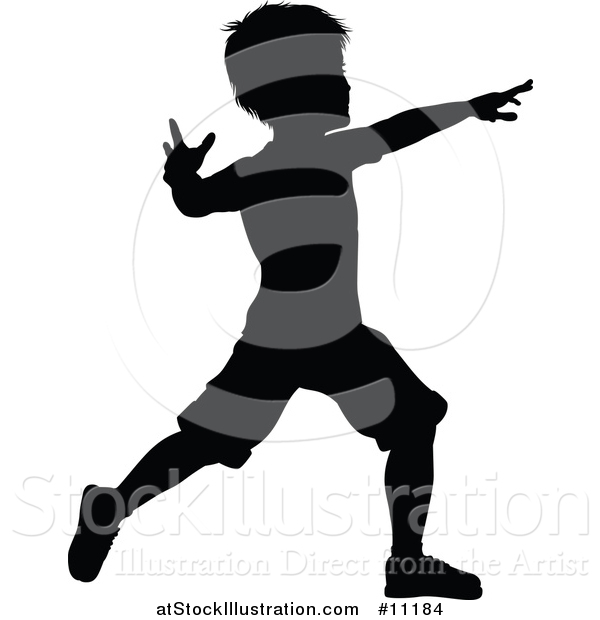 Vector Illustration of a Black Silhouetted Little Boy