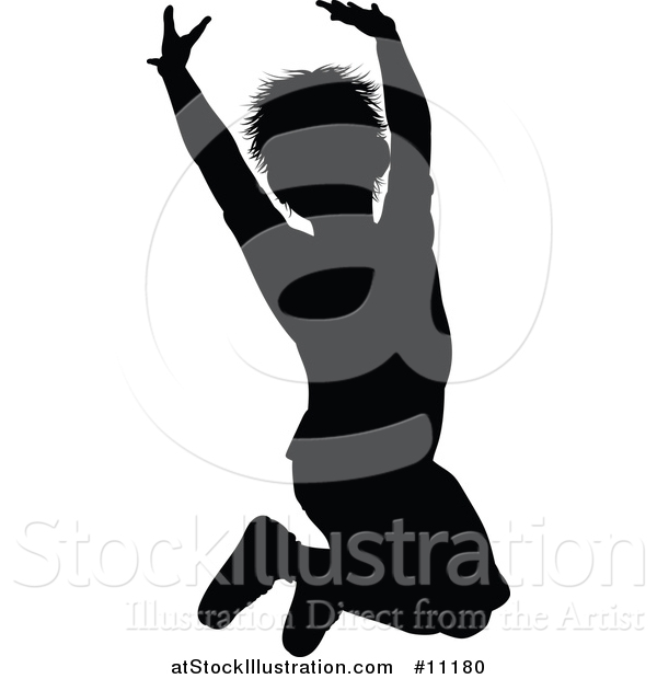 Vector Illustration of a Black Silhouetted Little Boy Jumping