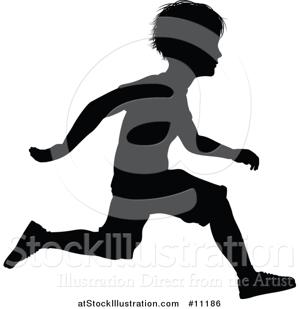 Vector Illustration of a Black Silhouetted Little Boy Running