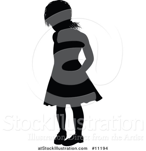 Vector Illustration of a Black Silhouetted Little Girl