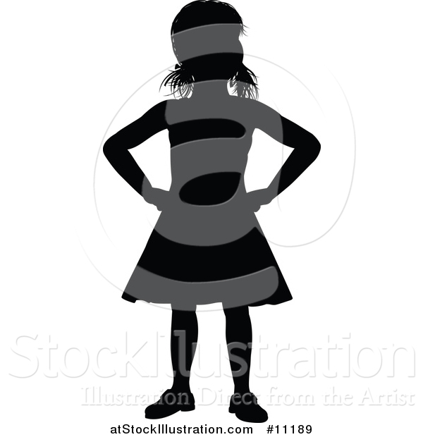 Vector Illustration of a Black Silhouetted Little Girl with Her Hands on Her Hips