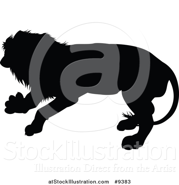Vector Illustration of a Black Silhouetted Male Lion