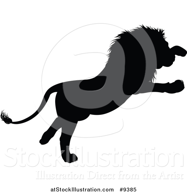 Vector Illustration of a Black Silhouetted Male Lion Pouncing