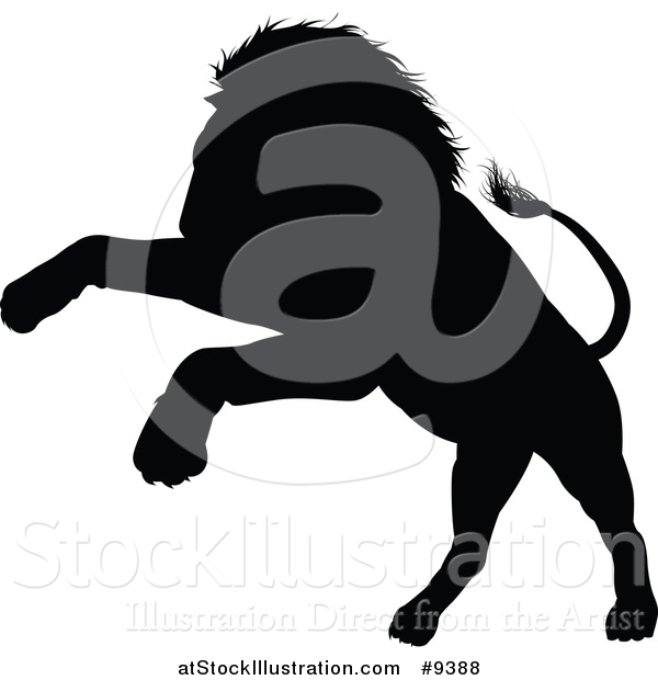 Vector Illustration of a Black Silhouetted Male Lion Pouncing