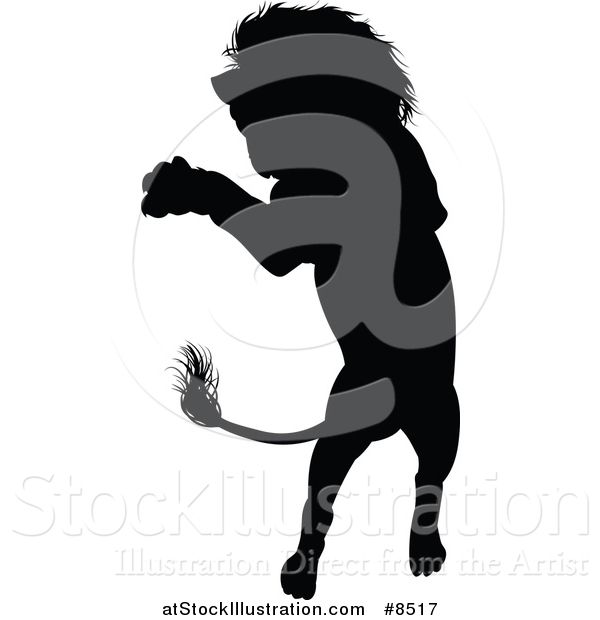 Vector Illustration of a Black Silhouetted Male Lion Rearing and Attacking