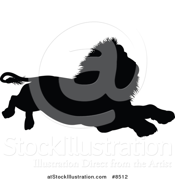 Vector Illustration of a Black Silhouetted Male Lion Resting