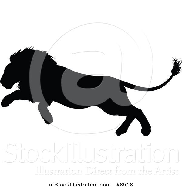 Vector Illustration of a Black Silhouetted Male Lion Running