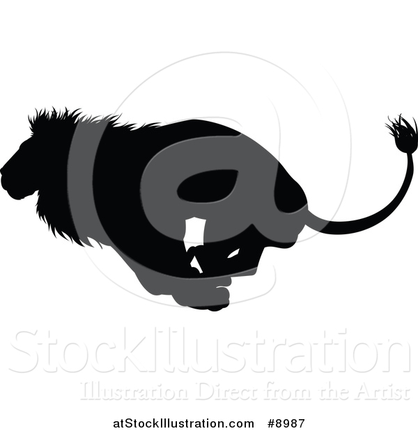 Vector Illustration of a Black Silhouetted Male Lion Running