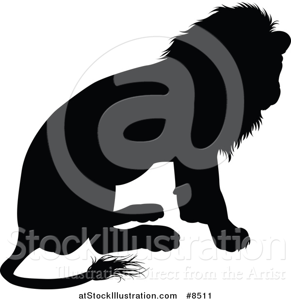 Vector Illustration of a Black Silhouetted Male Lion Sitting