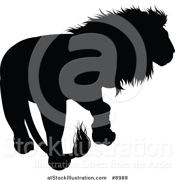 Vector Illustration of a Black Silhouetted Male Lion Walking