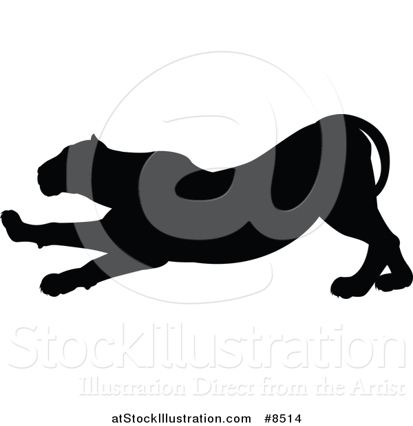 Vector Illustration of a Black Silhouetted Male Lioness Stretching