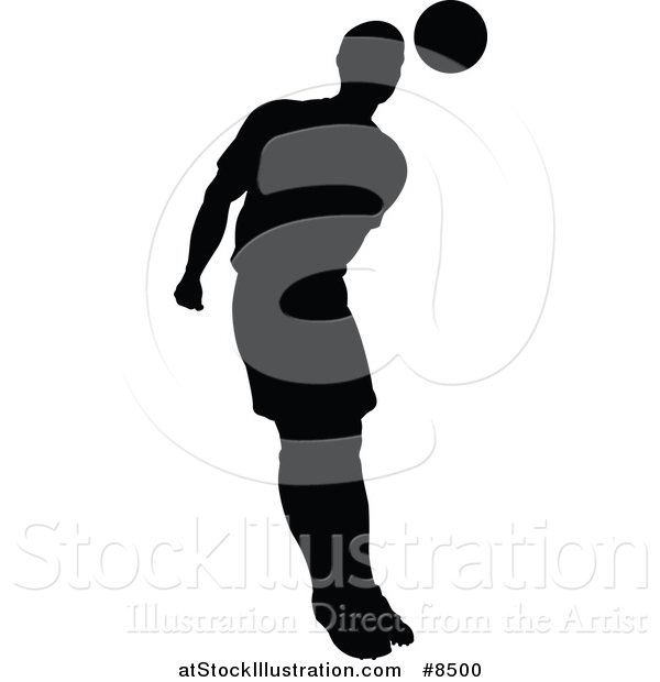 Vector Illustration of a Black Silhouetted Male Soccer Player Athlete in Action