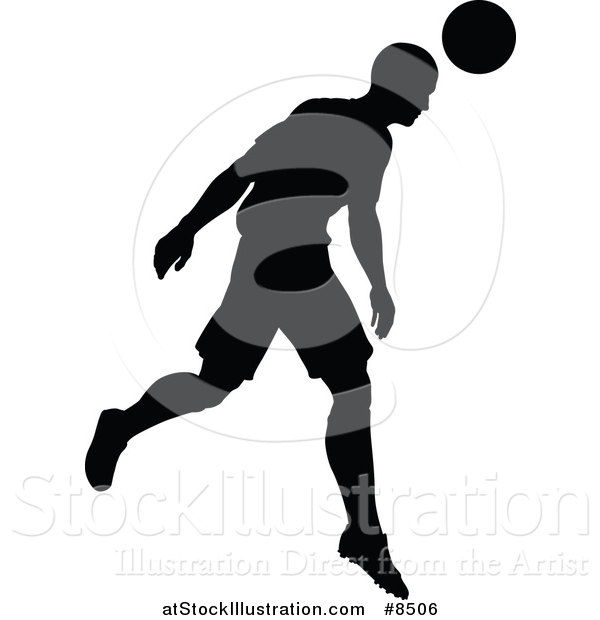 Vector Illustration of a Black Silhouetted Male Soccer Player Athlete in Action