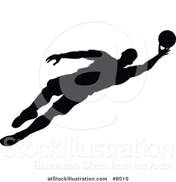 Vector Illustration of a Black Silhouetted Male Soccer Player Athlete in Action