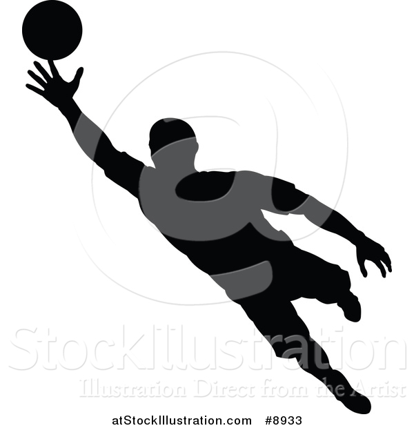 Vector Illustration of a Black Silhouetted Male Soccer Player Goalie in Action