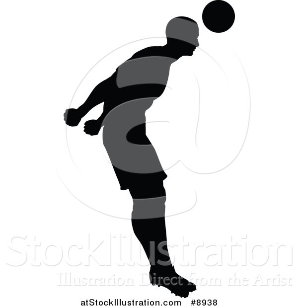 Vector Illustration of a Black Silhouetted Male Soccer Player Heading a Ball