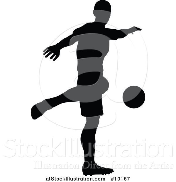 Vector Illustration of a Black Silhouetted Male Soccer Player in Action